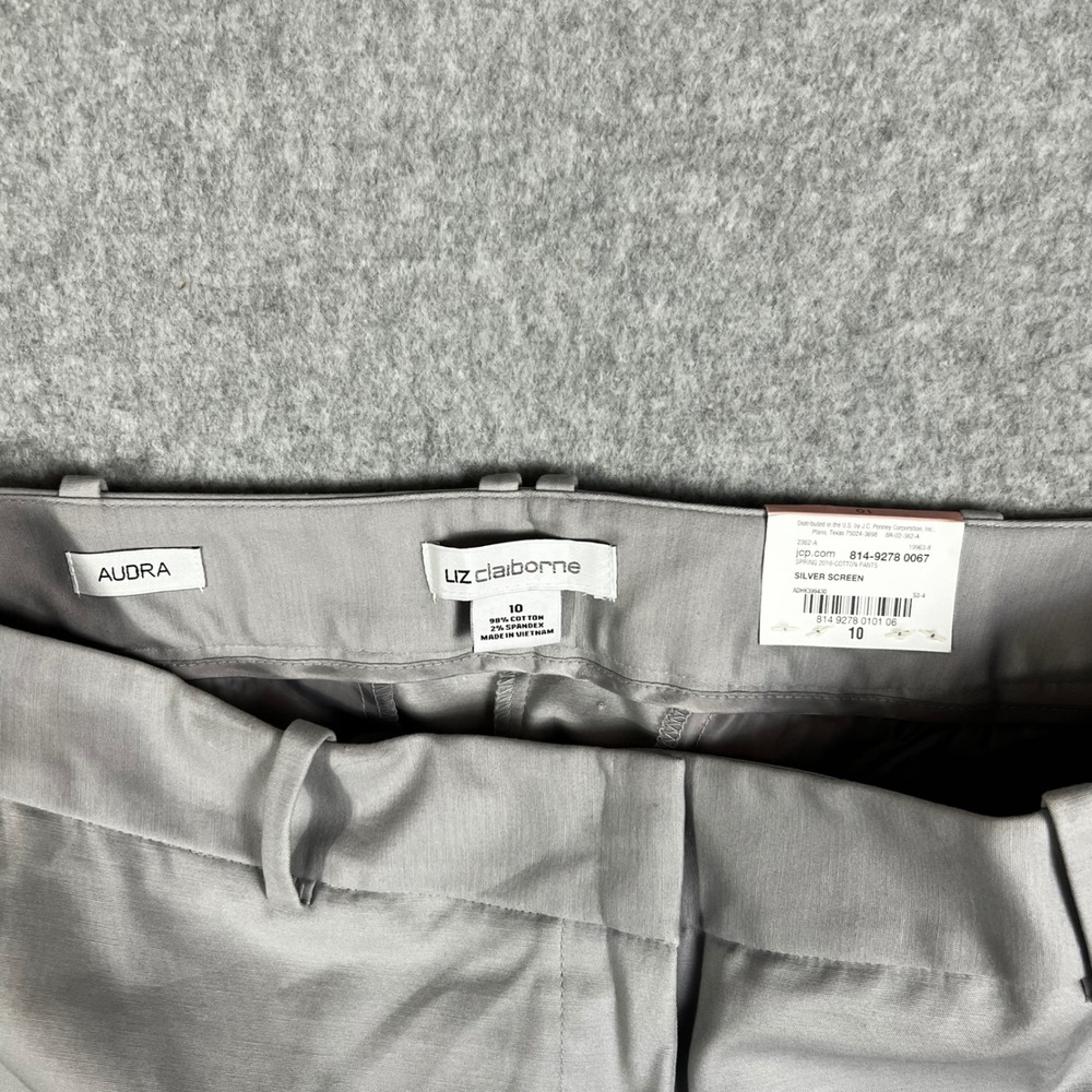 Liz Claiborne Audra Dress Pants Women 10 Silver Gray Straight NWT Professional - Picture 4 of 9
